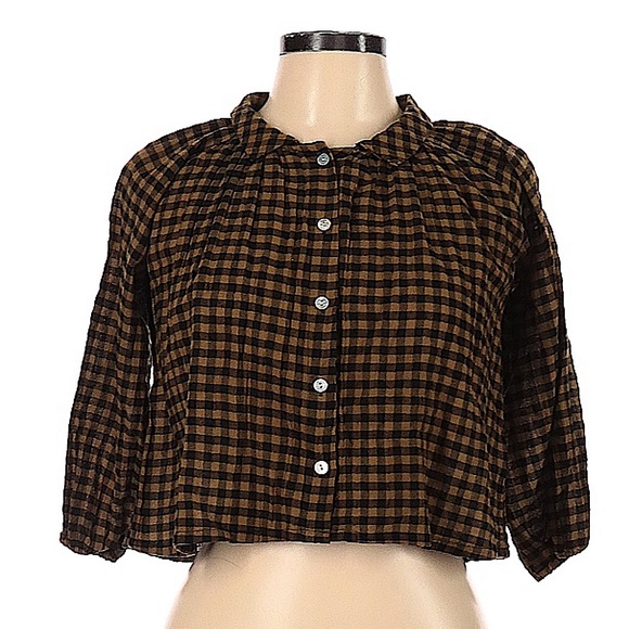 Tops - Gingham/Buffalo Check Cropped Blouse, Size M